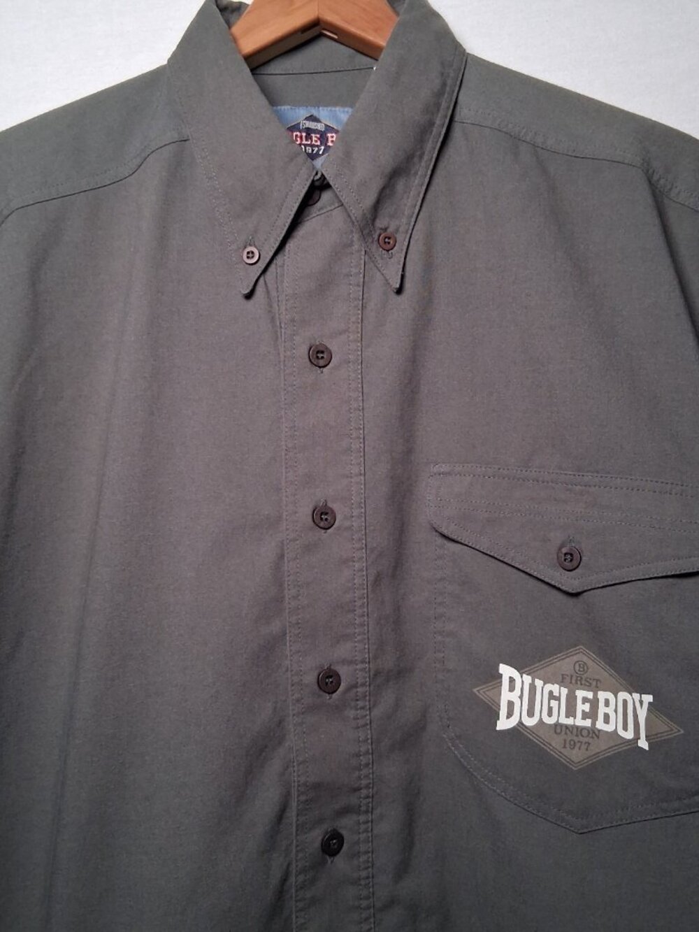 Vintage 1990s Bugle Boy Shirt Small Gray Button Down Collared Retro Grunge - Picture 3 of 12
